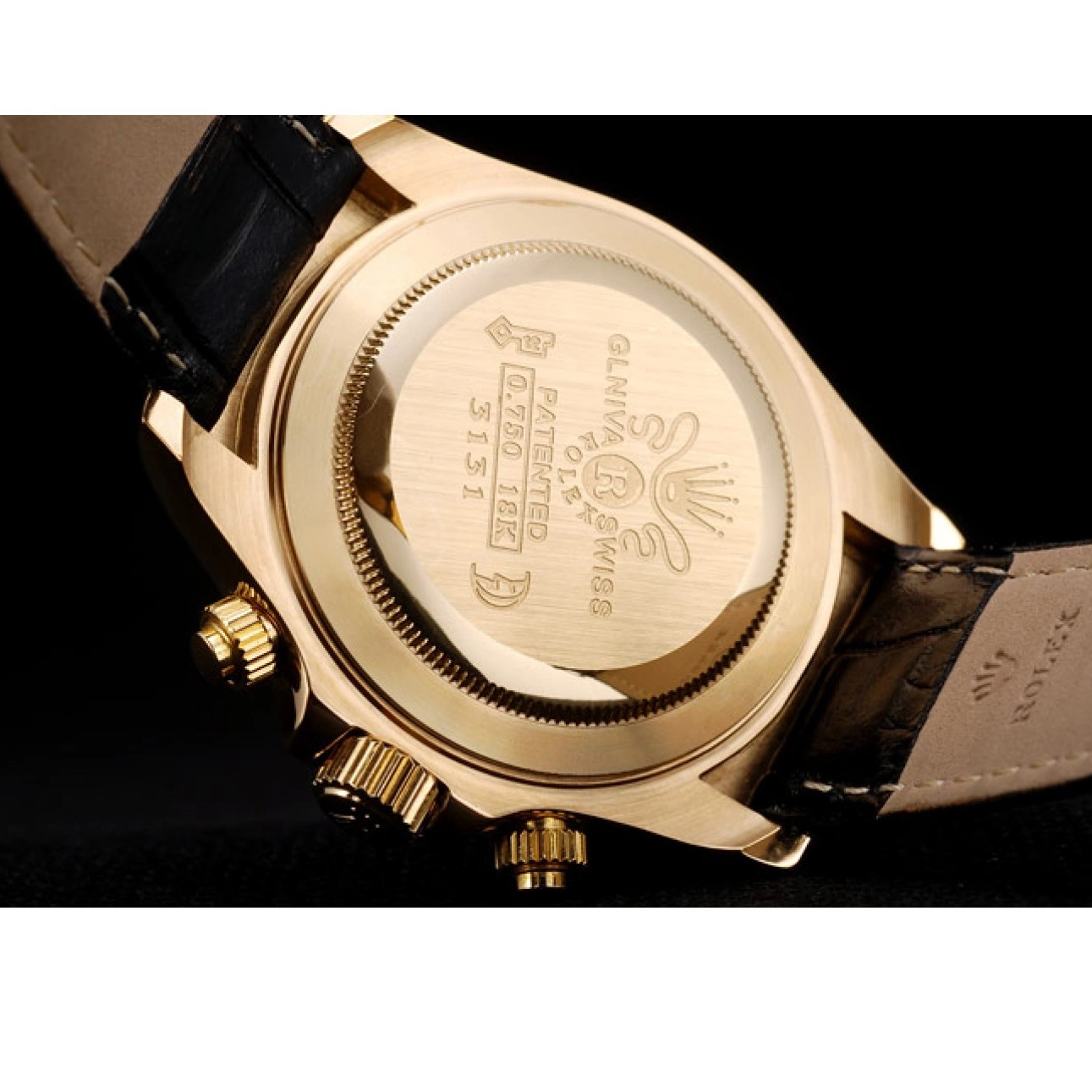 Aaa replica watch Crystal Daytona Dial Rolex Case Black Bezel Studded Gold 0707